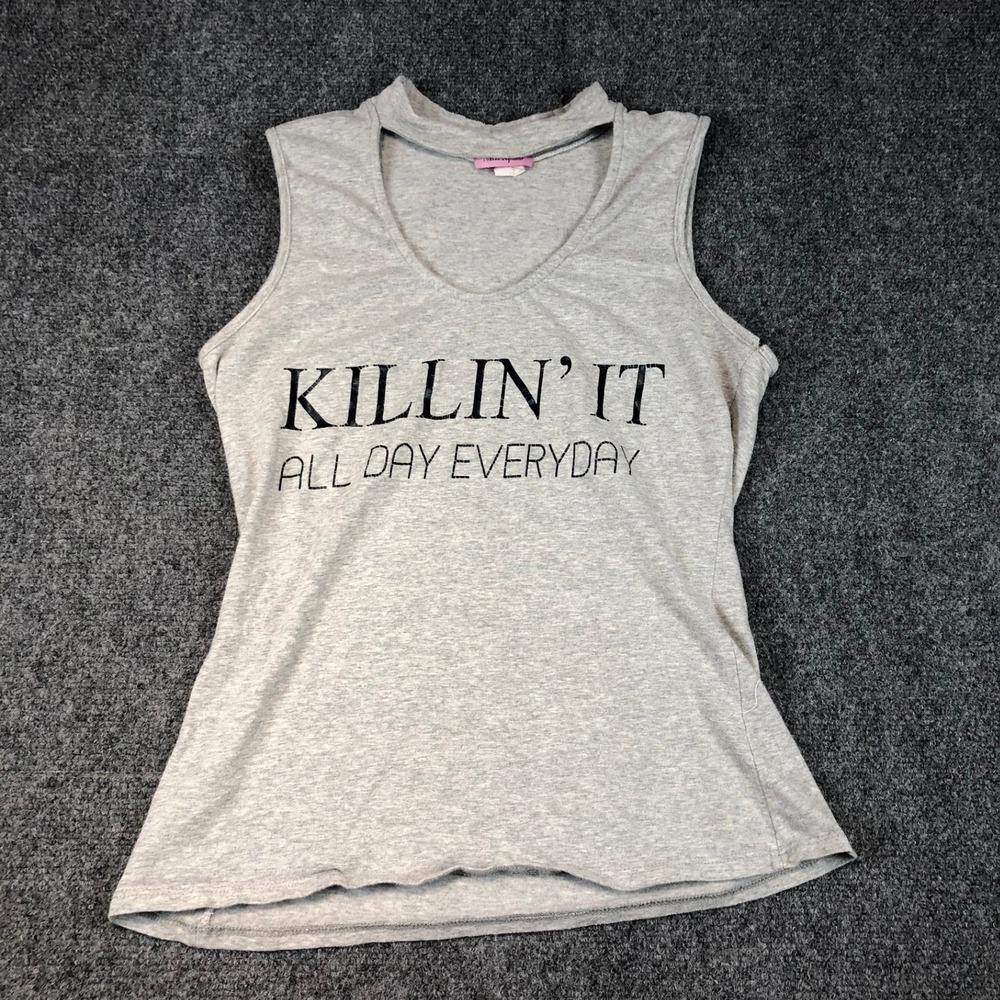 Miss Popular Gray KILLIN‎ IT ALL DAY EVERYDAY Sleeveless Mock Neck Tank Top XL